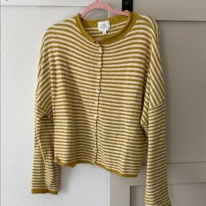 Things between Mustard and White Striped Cardigan